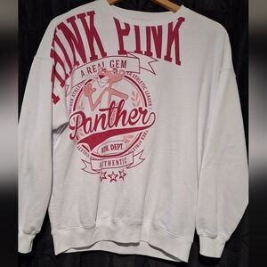 White Sweatshirt with Pink Panther Graphic